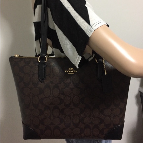 Last one 🌸 NEW Coach zip top tote -Brown / Black - Picture 4 of 8
